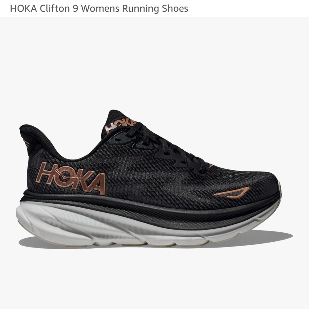 Hoka Women's Clifton 9 Athletic Shoes - Black and Copper
